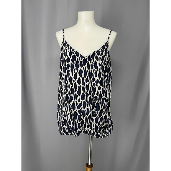 Equipment Femme Shirt Womens Large Blue Black Leopard Silk Cami Tank Top - Picture 1 of 12